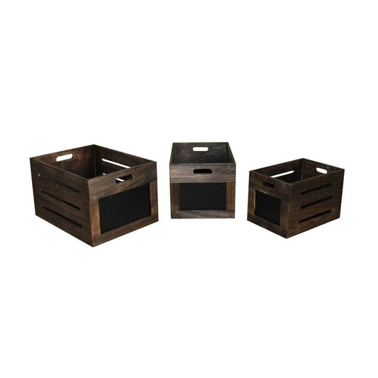 Cutout Design Wooden Box with Chalkboard Inserts, Set of 3, Brown and Black By Casagear Home