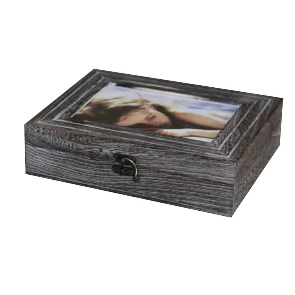 Molded Wooden Storage Box with Photo Frame Lid Set of 2 Gray By Casagear Home BM231489