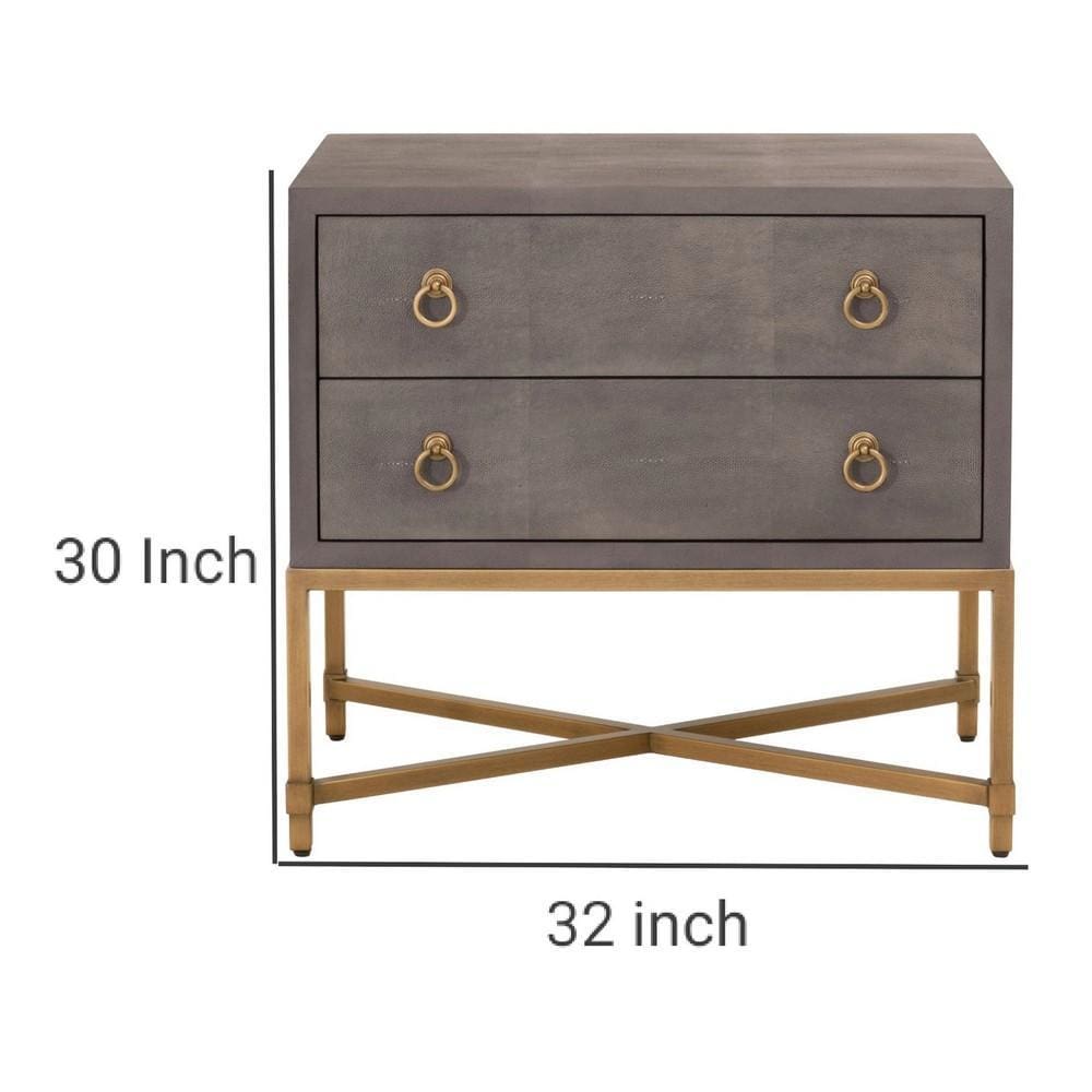 Dual Tone 2 Drawer Nightstand with Ring Pulls Gray and Gold By Casagear Home BM231494