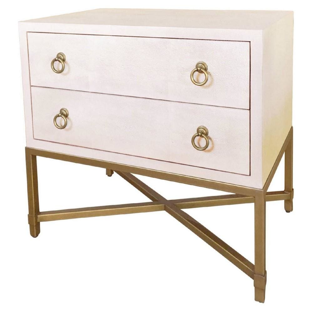 Dual Tone 2 Drawer Nightstand with Ring Pulls, White and Gold By Casagear Home