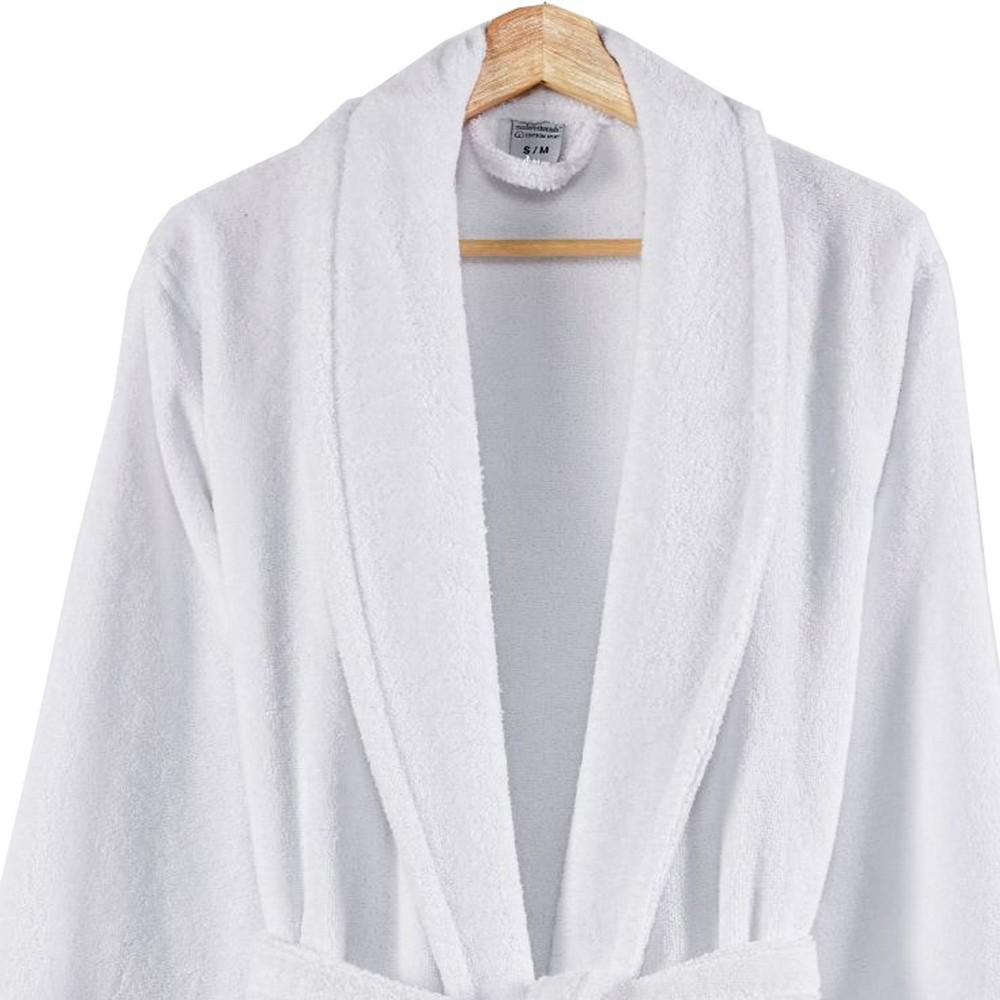 Marseille Fabric Bathrobe with Shawl Collar Large White By Casagear Home BM231545