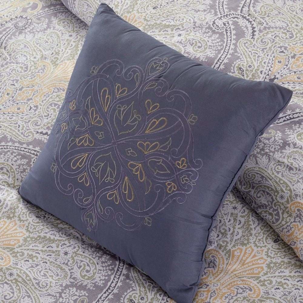 Chania 8 Piece King Bed Set with Paisley Print Purple and White By Casagear Home BM231763