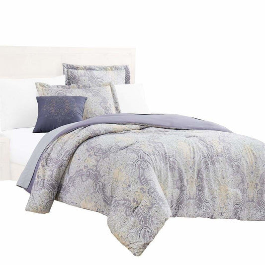 Chania 8 Piece King Bed Set | Paisley Print | Purple & White