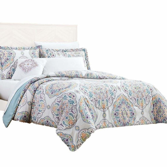 Chania 8 Piece King Bed Set with Floral Print , Multicolor By Casagear Home