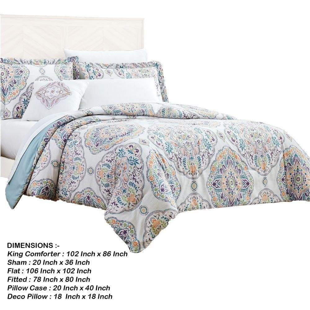 Chania 8 Piece King Bed Set with Floral Print Multicolor By Casagear Home BM231768