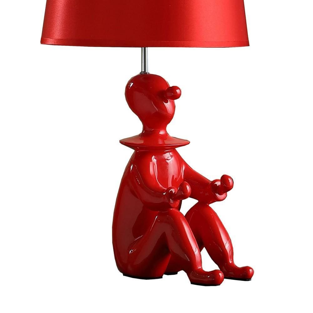 Fabric Shade Table Lamp with Polyresin Sitting Clown Base Red By Casagear Home BM231809