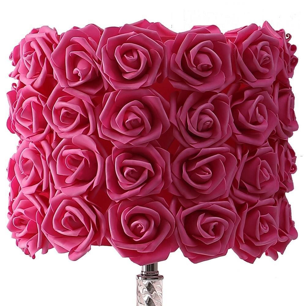 Bloom Roses Drum Shade Table Lamp with Twisted Acrylic Base Red By Casagear Home BM231812