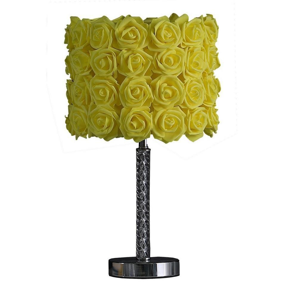 Bloom Roses Drum Shade Table Lamp with Twisted Acrylic Base, Yellow By Casagear Home