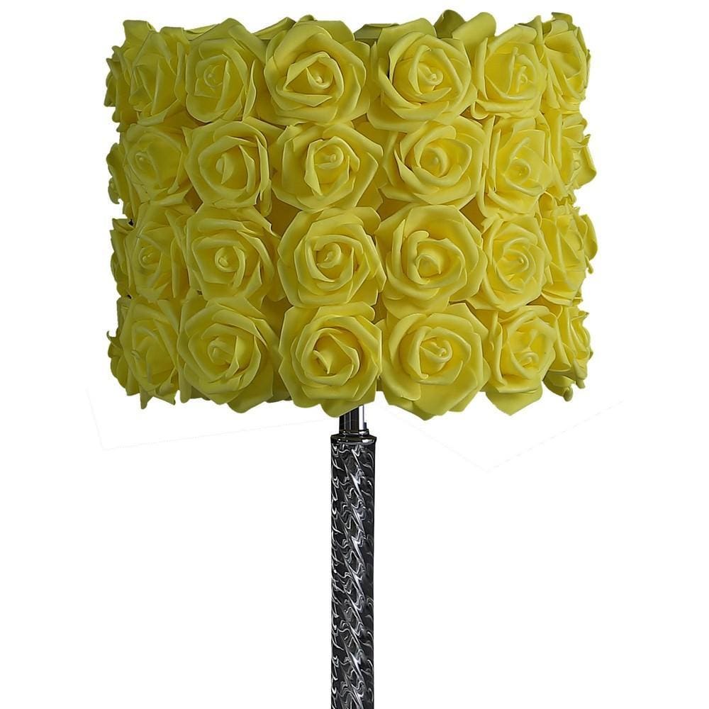 Bloom Roses Drum Shade Table Lamp with Twisted Acrylic Base Yellow By Casagear Home BM231813