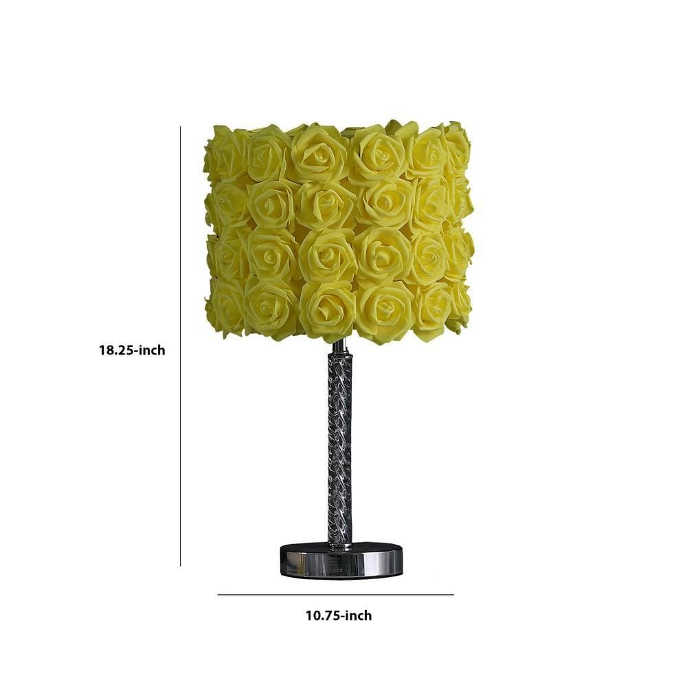 Bloom Roses Drum Shade Table Lamp with Twisted Acrylic Base Yellow By Casagear Home BM231813