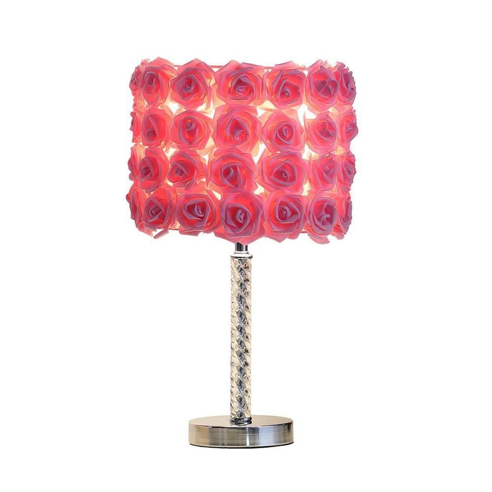 Bloom Roses Drum Shade Table Lamp with Twisted Acrylic Base, Pink By Casagear Home