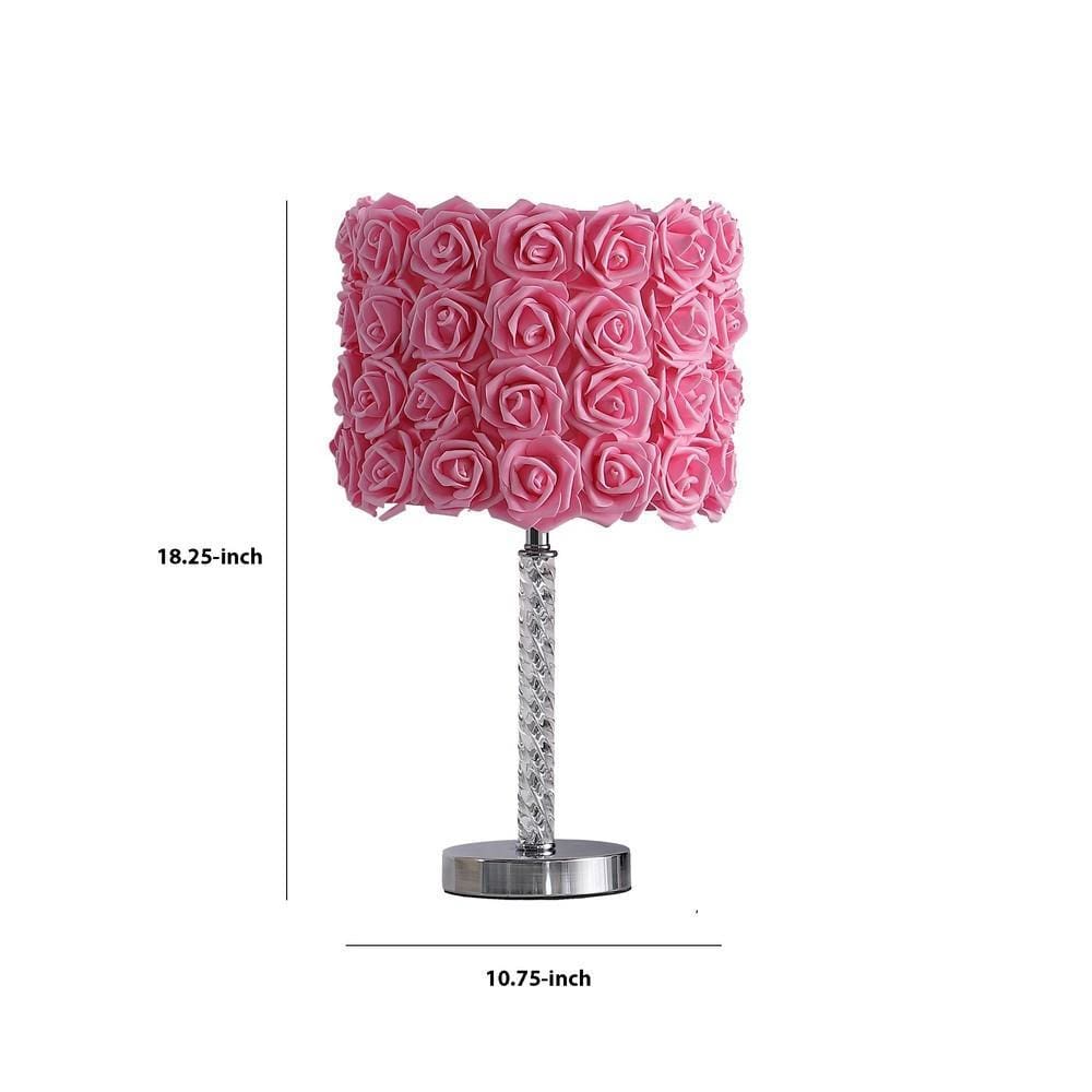 Bloom Roses Drum Shade Table Lamp with Twisted Acrylic Base Pink By Casagear Home BM231814