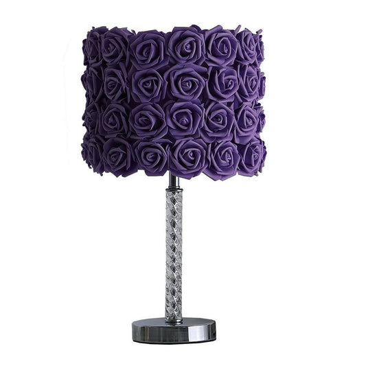 Bloom Roses Drum Shade Table Lamp with Twisted Acrylic Base, Purple By Casagear Home