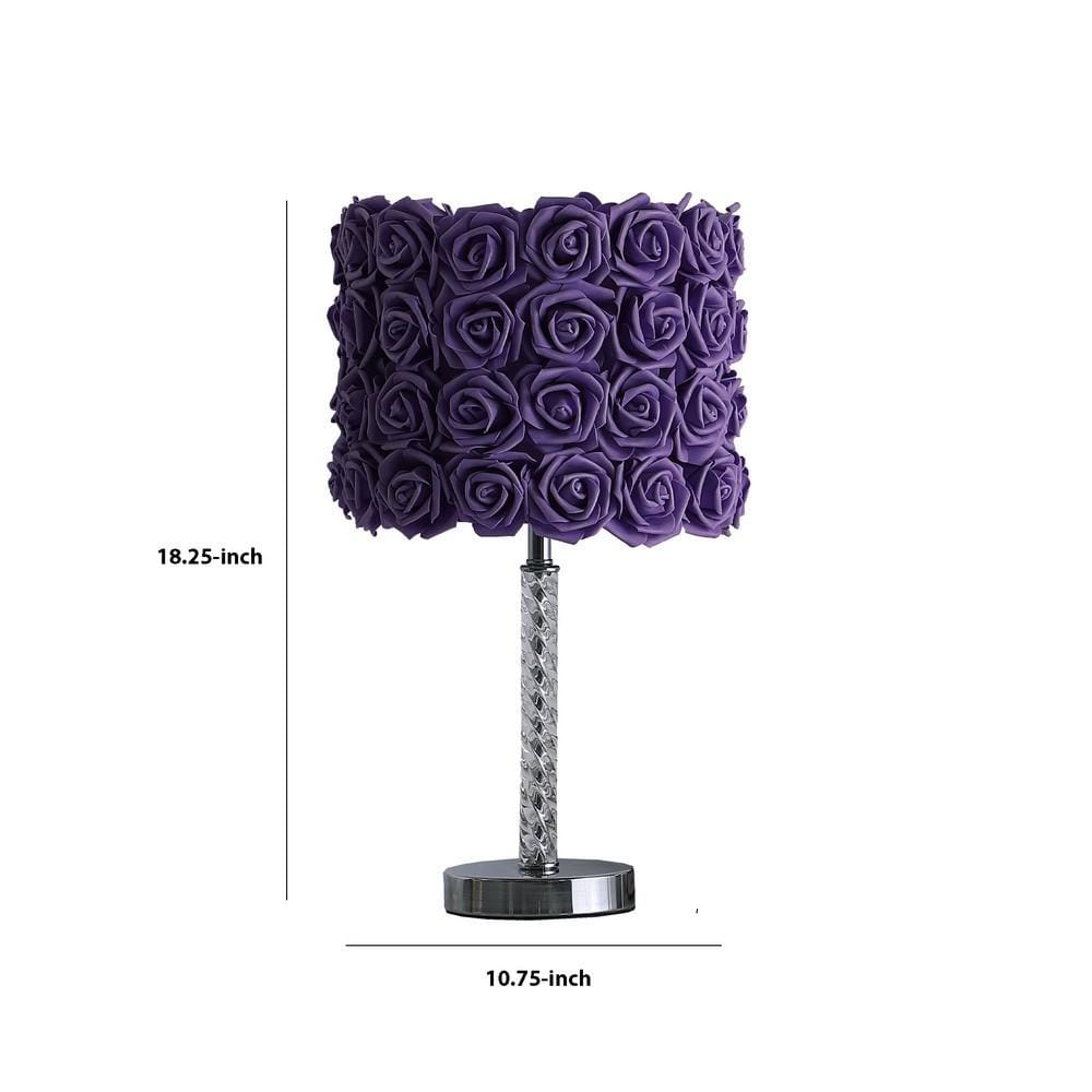 Bloom Roses Drum Shade Table Lamp with Twisted Acrylic Base Purple By Casagear Home BM231815