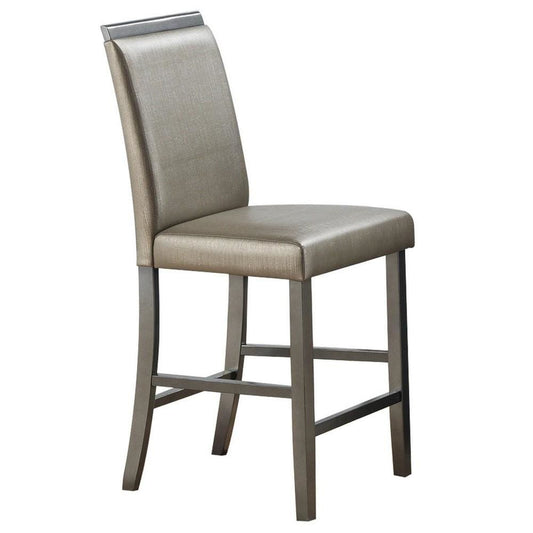 Faux Leather Counter Height Chairs, Wooden Trim Top, Set of 2, Champagne Gold By Casagear Home