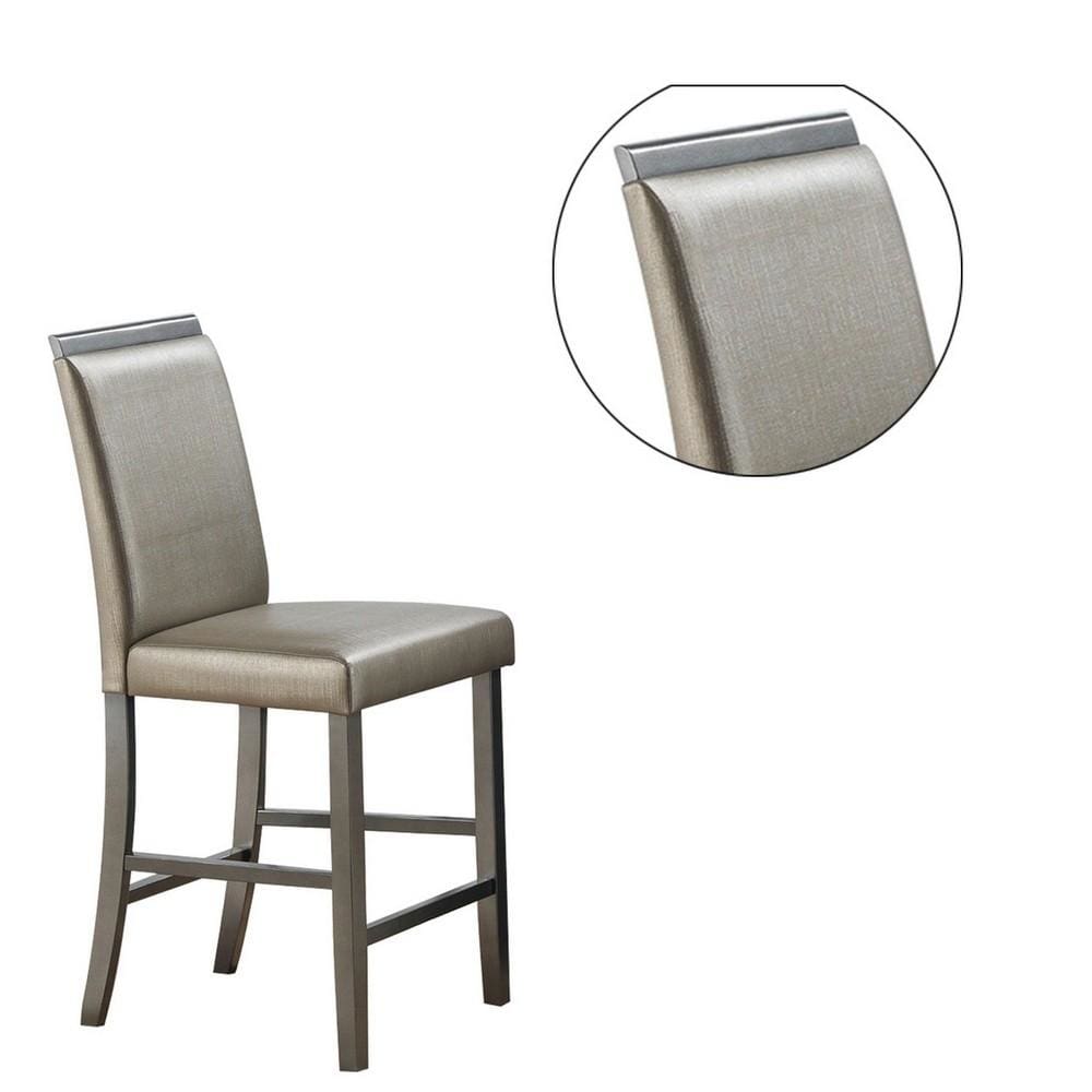 Wood Frame Faux Leather Counter Height Chair Set of 2 Champagne Gold By Casagear Home BM231836