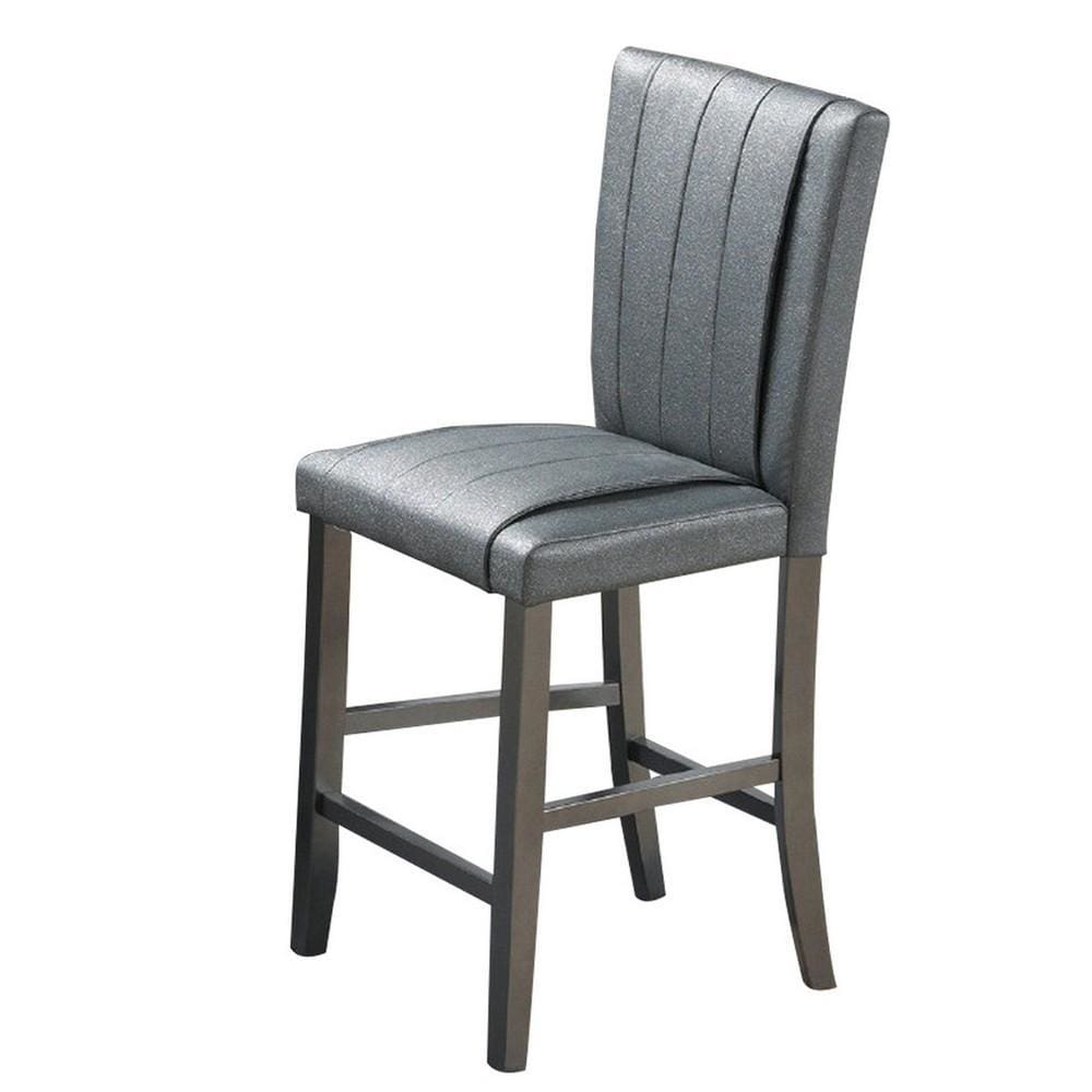 Pleated Design Counter Height Chair with Shimmery Details, Set of 2, Gray By Casagear Home