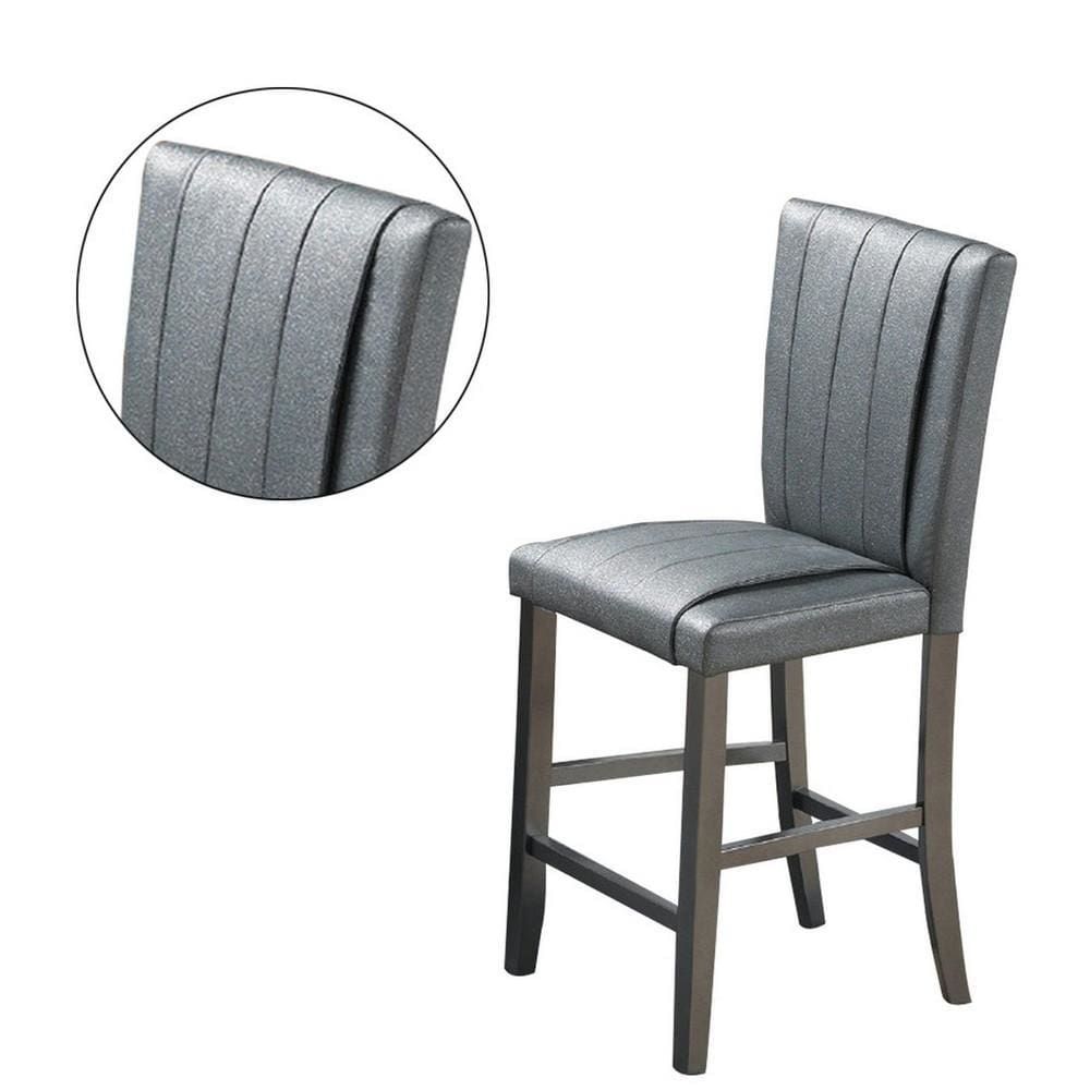 Pleated Design Counter Height Chair with Shimmery Details Set of 2 Gray By Casagear Home BM231838