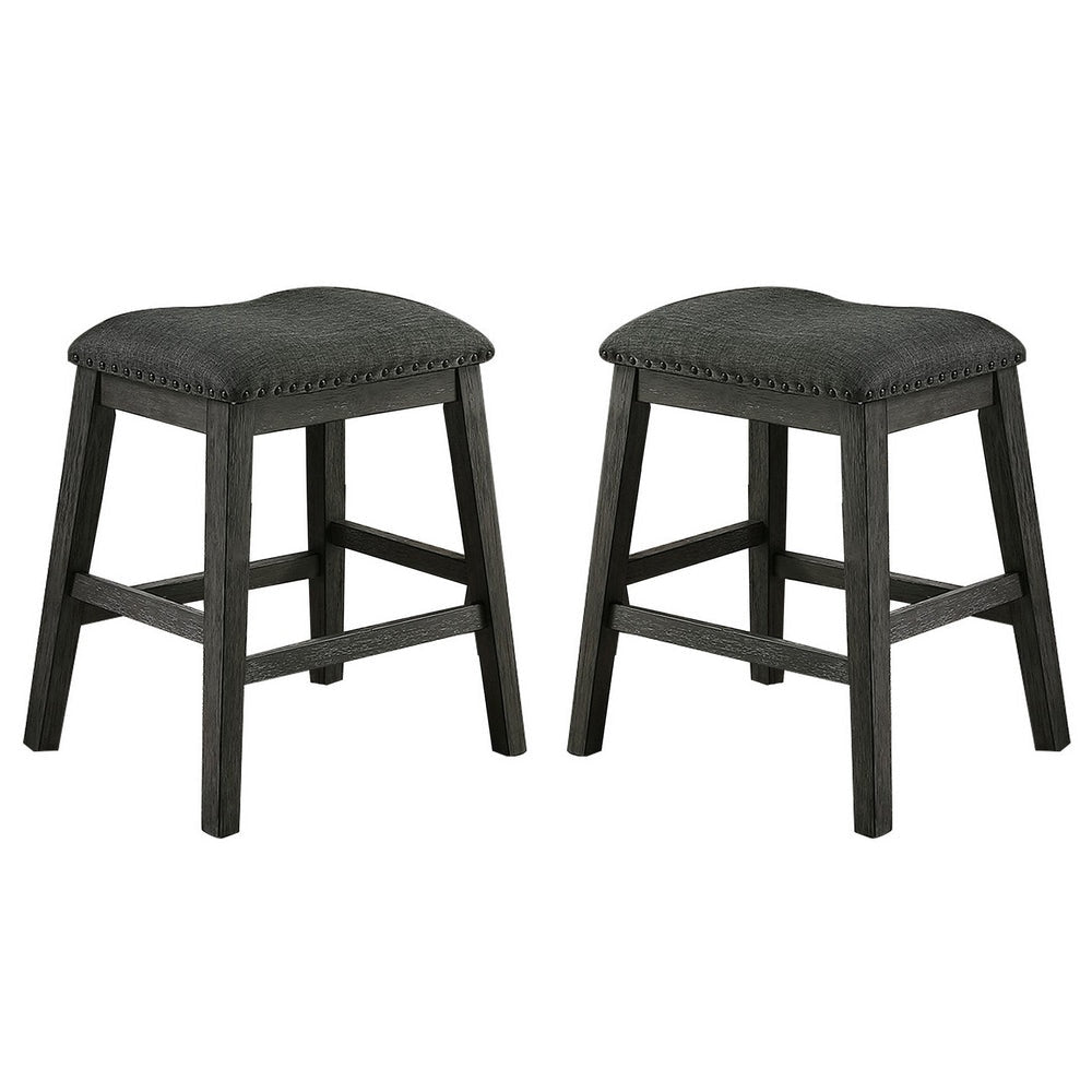 Fabric Saddle Counter Stool with Nailhead Trim, Set of 2, Gray By Casagear Home