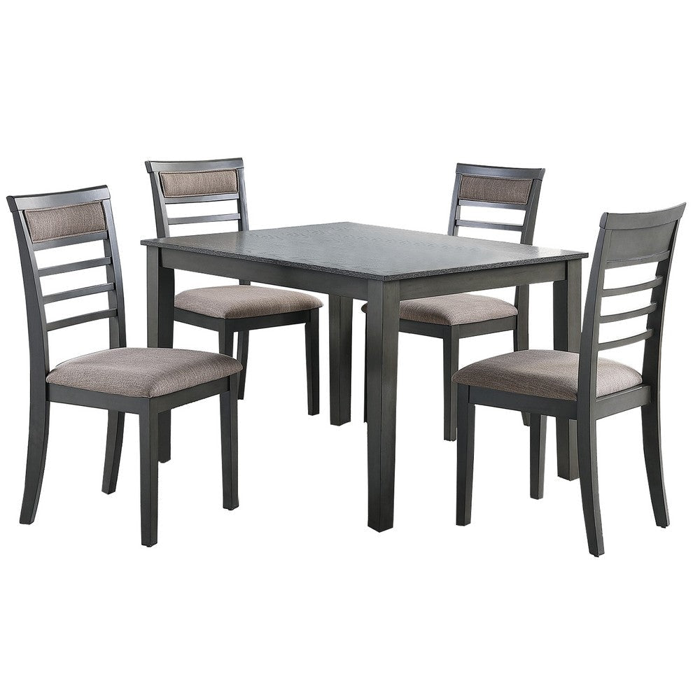 5 Piece Wooden Dining Table and Horizontal Slatted Back Chairs,Antique Gray By Casagear Home