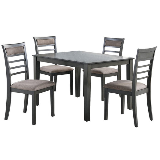 5 Piece Wooden Dining Table and Horizontal Slatted Back Chairs,Antique Gray By Casagear Home