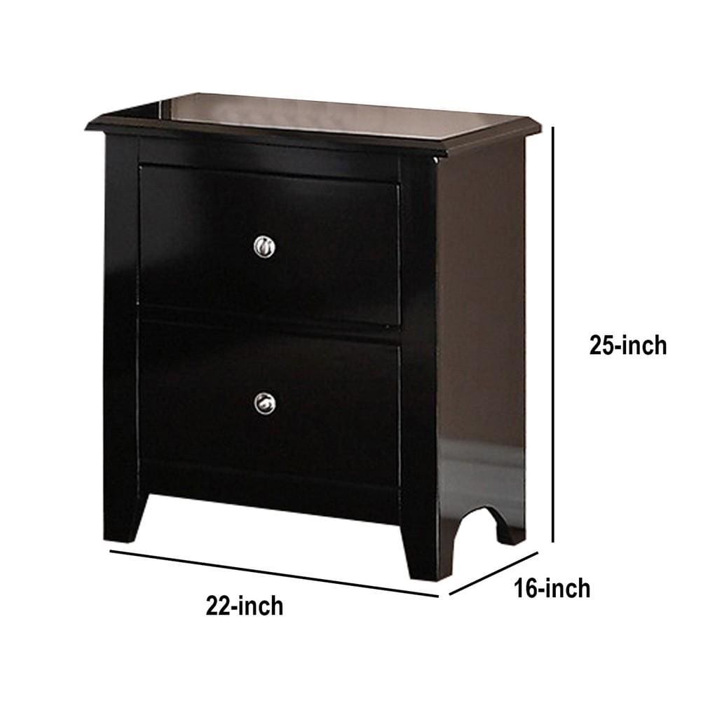 2 Drawer Wooden Nightstand with Metal Knobs Espresso Brown By Casagear Home BM231859