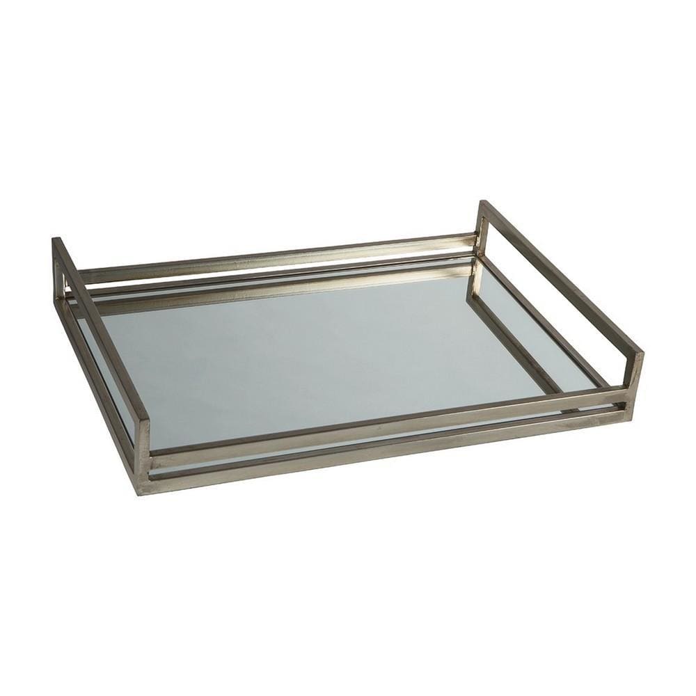 Rectangular Metal Frame Tray with Mirrored Top, Silver By Casagear Home