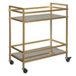 Metal Frame Bar Cart with 2 Mirrored Shelves, Gold By Casagear Home