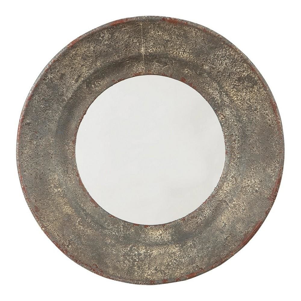 19 Inch Metal Round Tapered Frame Accent Mirror with Keyhole Hanger, Gray By Casagear Home