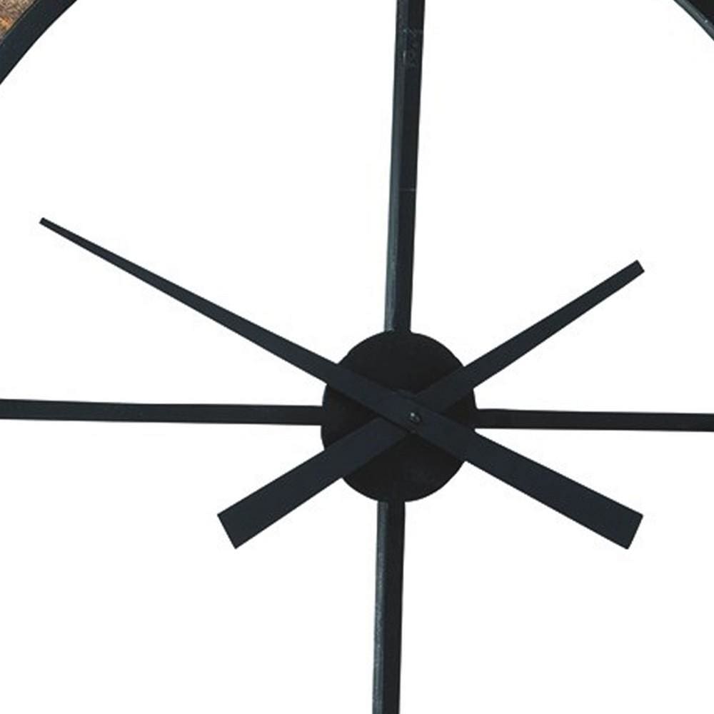 39 Inches Wood and Metal Wall Clock Brown and Black By Casagear Home BM231936