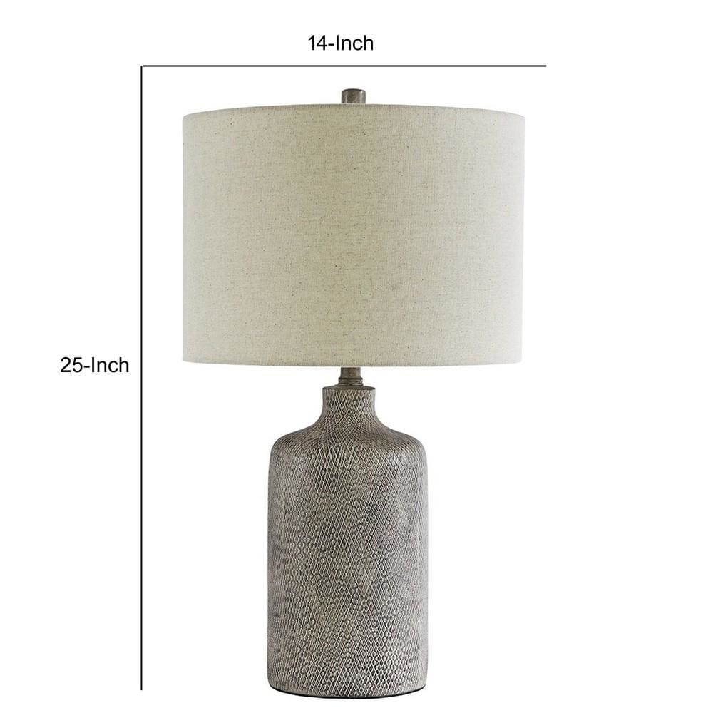 Textured Ceramic Frame Table Lamp with Fabric Shade Gray and Off White By Casagear Home BM231942