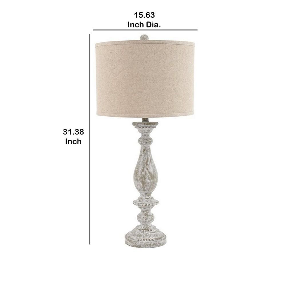 Drum Shade Table Lamp with Pedestal Base Set of 2 Beige and Off White By Casagear Home BM231948