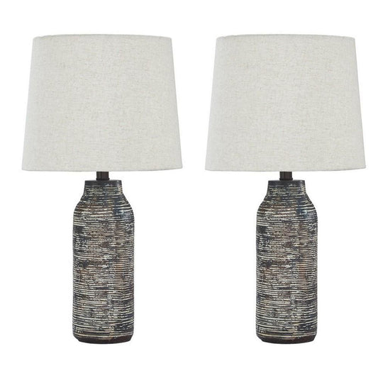 Nova Table Lamp Set | Textured Base | Fabric Shade | White & Black