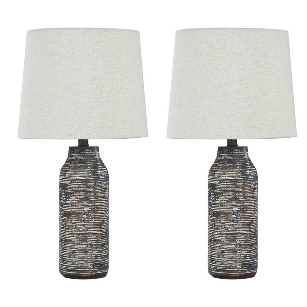 Nova Table Lamp Set | Textured Base | Fabric Shade | White & Black