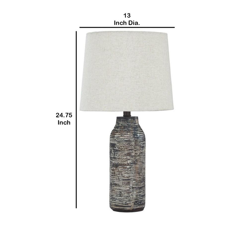 Fabric Shade Table Lamp with Textured Base Set of 2 White and Black By Casagear Home BM231949