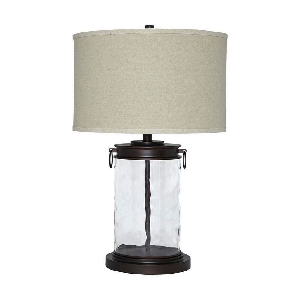 Drum Shade Table Lamp with Glass Insert Base, Bronze By Casagear Home