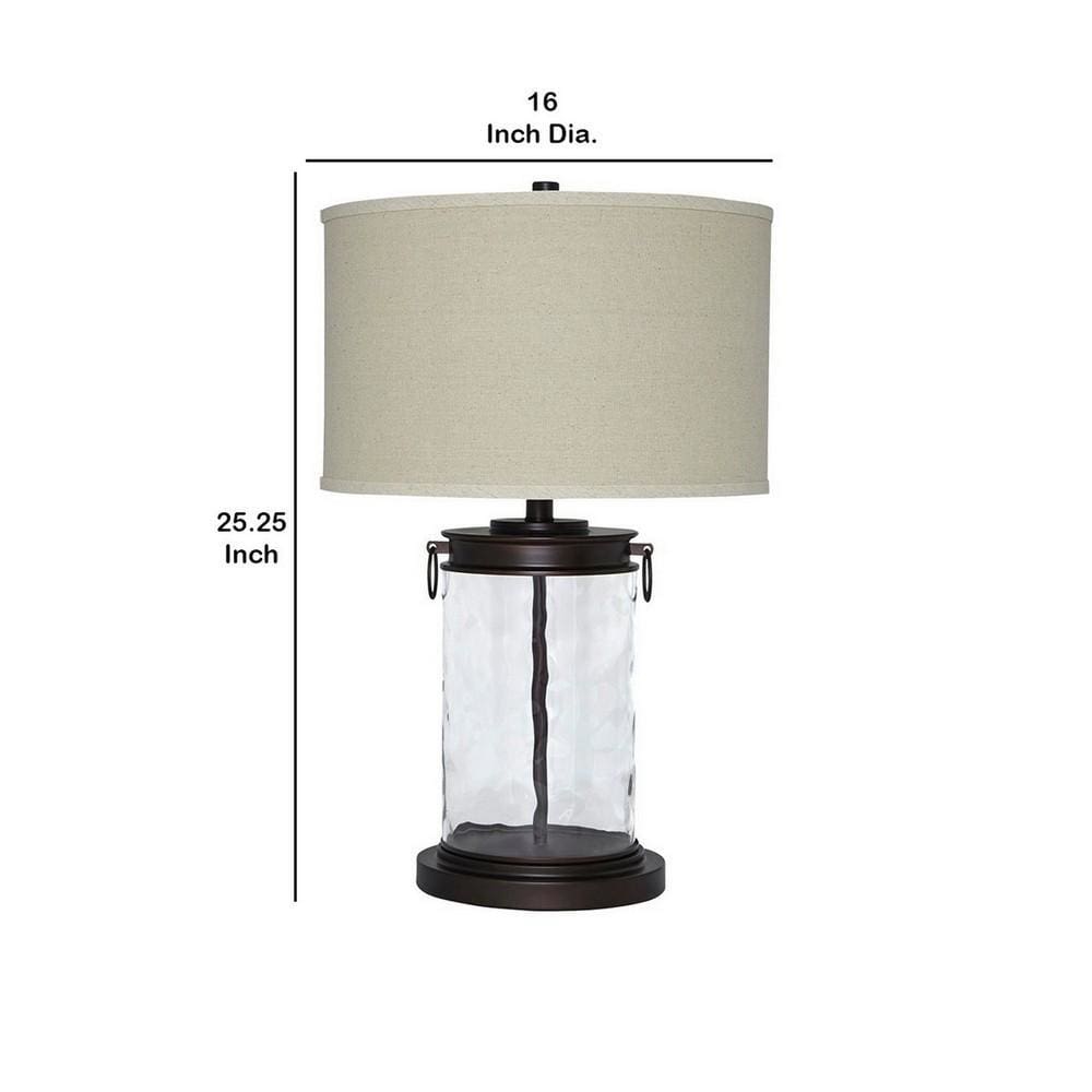Drum Shade Table Lamp with Glass Insert Base Bronze By Casagear Home BM231953