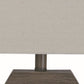 Hexagonal Wooden Base Table Lamp with rectangular Shade Brown and Gray By Casagear Home BM231955