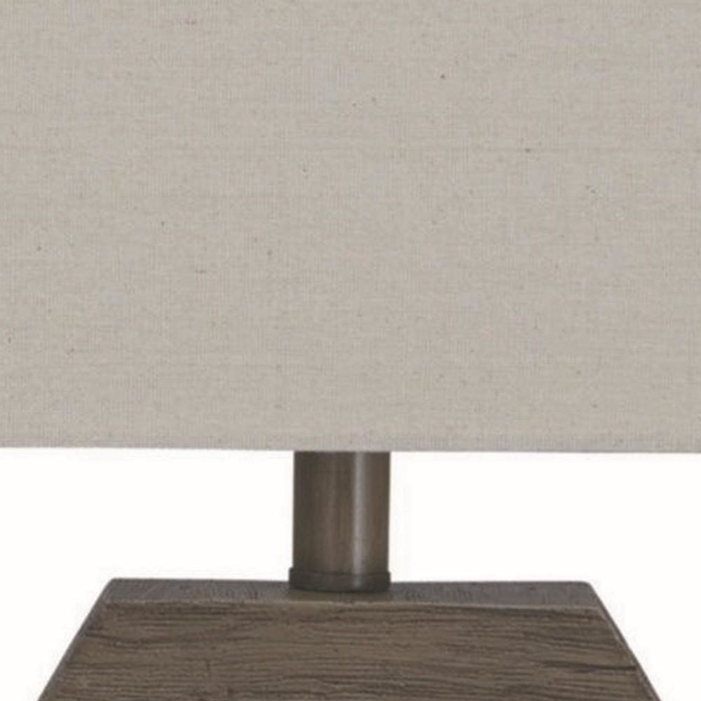 Hexagonal Wooden Base Table Lamp with rectangular Shade Brown and Gray By Casagear Home BM231955