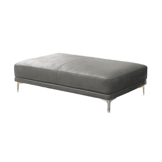 Leatherette Ottoman with Sleek Metal Feet, Gray By Casagear Home