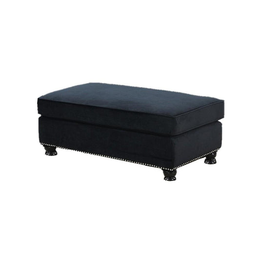 Fabric Ottoman with Nailhead Trim and Turned Feet, Black By Casagear Home
