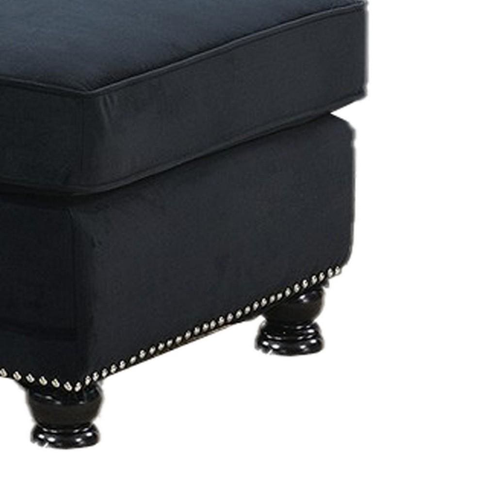 Fabric Ottoman with Nailhead Trim and Turned Feet Black By Casagear Home BM231974