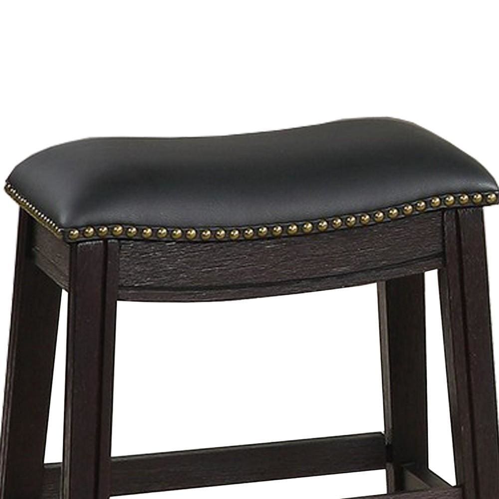 Curved Leatherette Stool with Nailhead Trim Set of 2 Black By Casagear Home BM231998