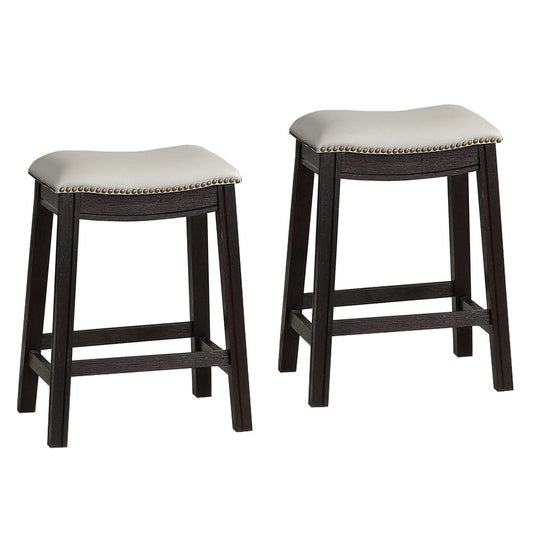 Curved Leatherette Counter Stool with Nailhead Trim, Set of 2, Gray By Casagear Home