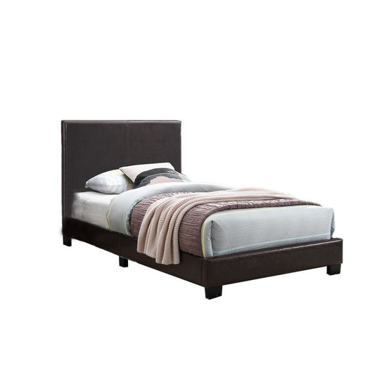 Transitional Style Leatherette Full Bed with Padded Headboard, Dark Brown By Casagear Home