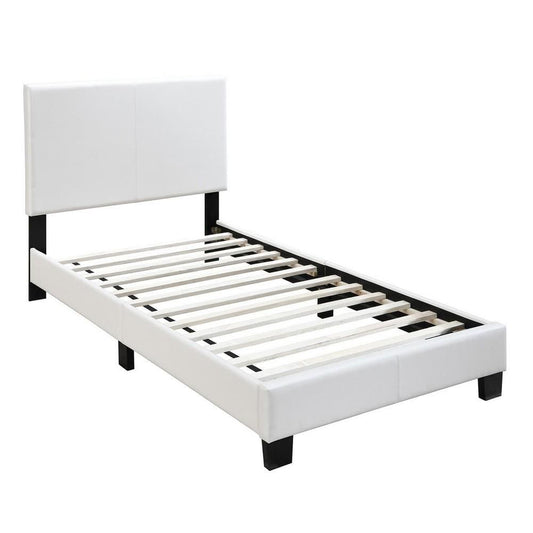 Transitional Style Leatherette Twin Bed with Padded Headboard, White By Casagear Home