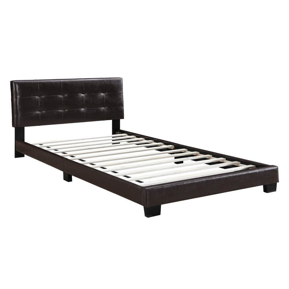Queen Leatherette Bed with Checkered Tufted Headboard, Dark Brown By Casagear Home