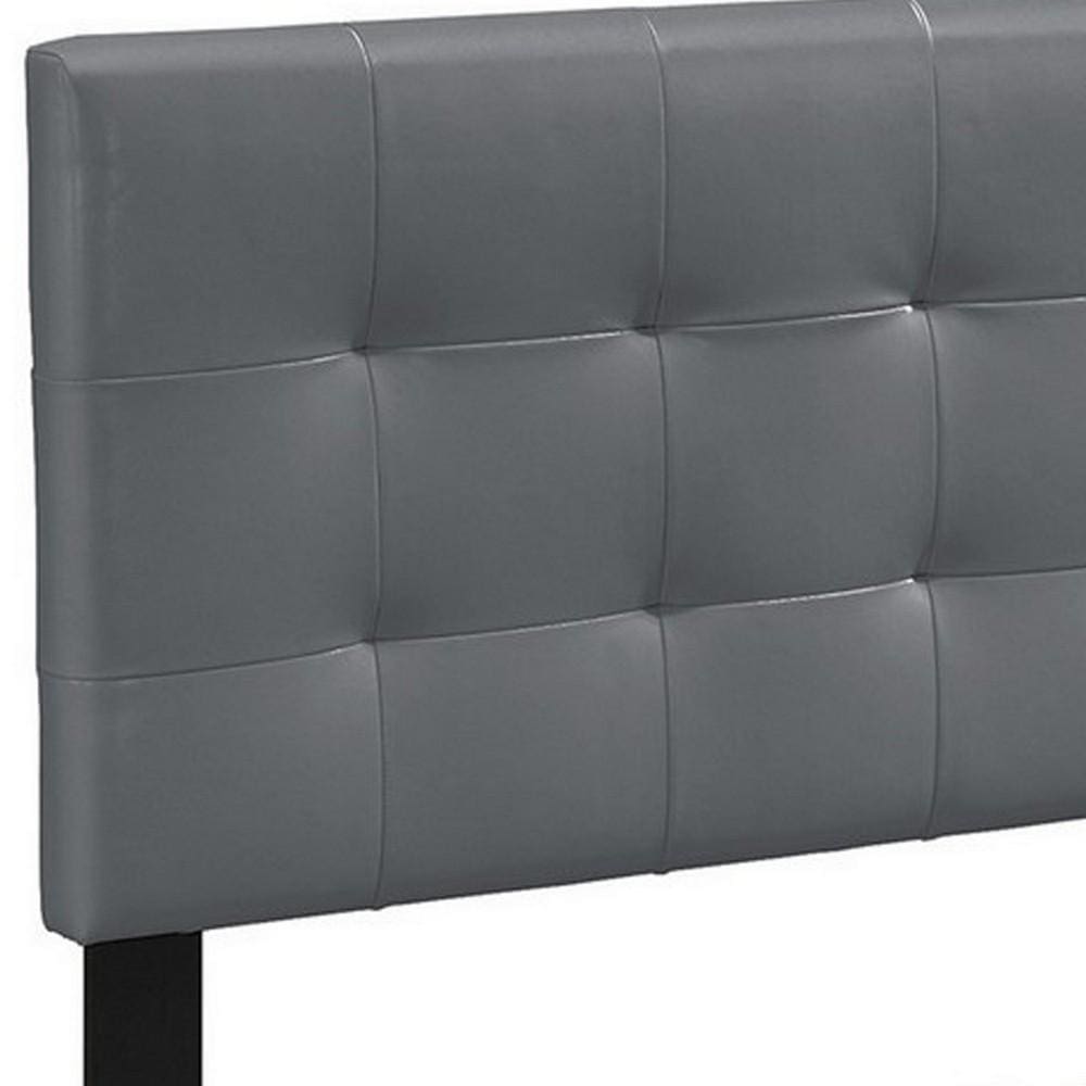 Twin Leatherette Bed with Checkered Tufted Headboard Gray By Casagear Home BM232013