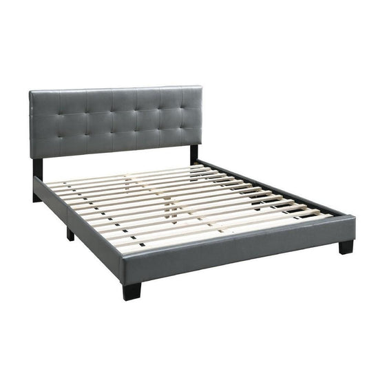 Full Leatherette Bed with Checkered Tufted Headboard, Gray By Casagear Home