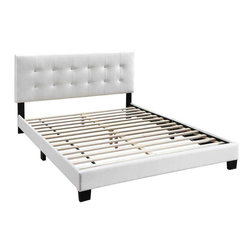 Twin Leatherette Bed with Checkered Tufted Headboard, White By Casagear Home